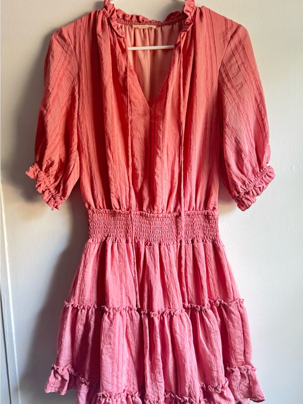 Women's Coral Pink Smocked-Waist Midi Dress